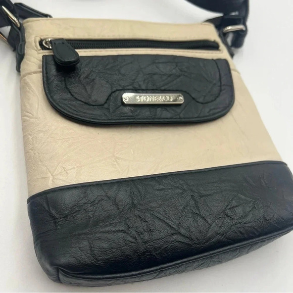 STONE & CO. Leather Crossbody Two Tone Cream & Black Shoulder Handbag Ba… - Picture 2 of 7
